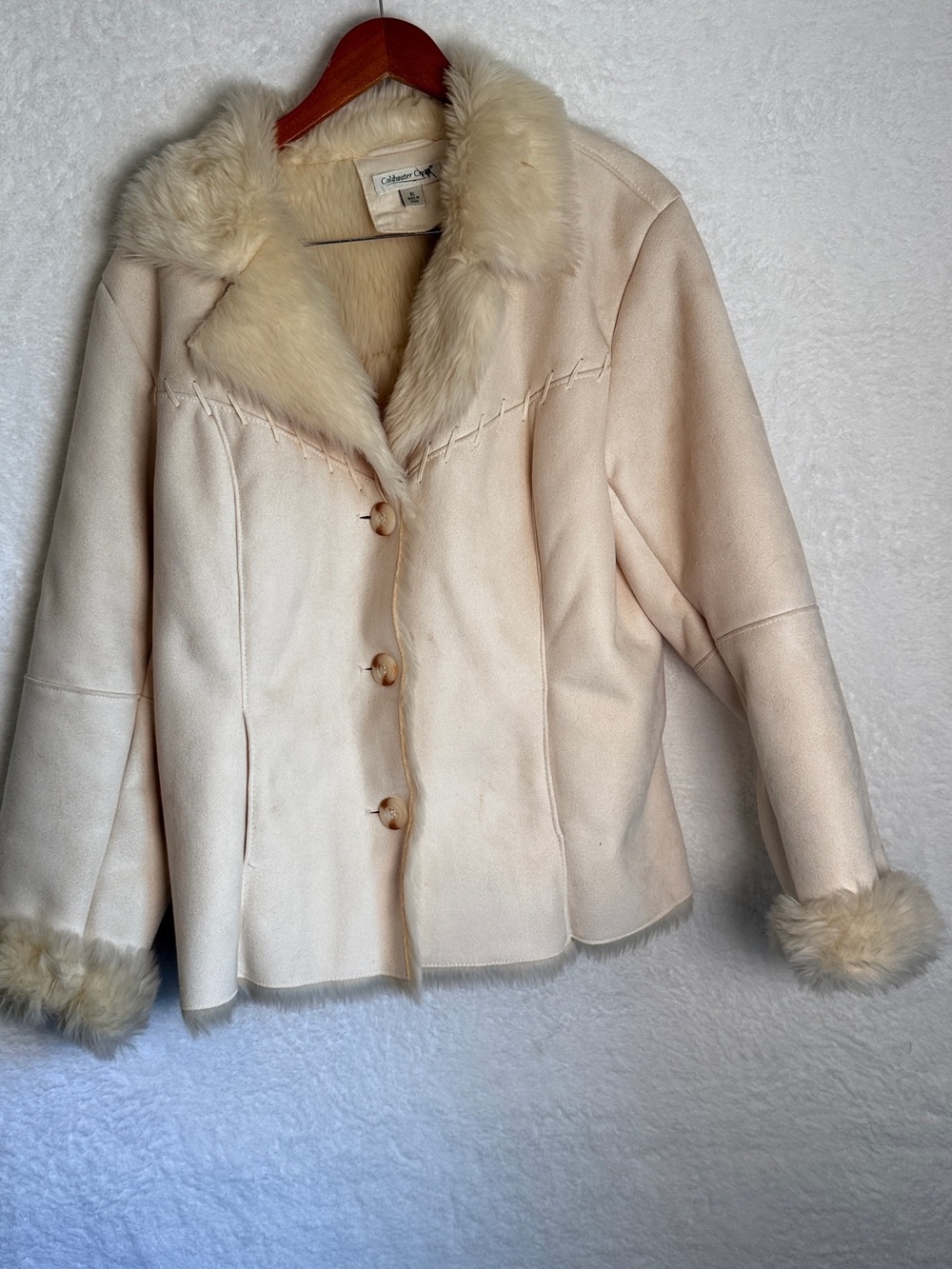 Coldwater Creek Cream Faux Fur Coat Jacket Women’s XL stylish
